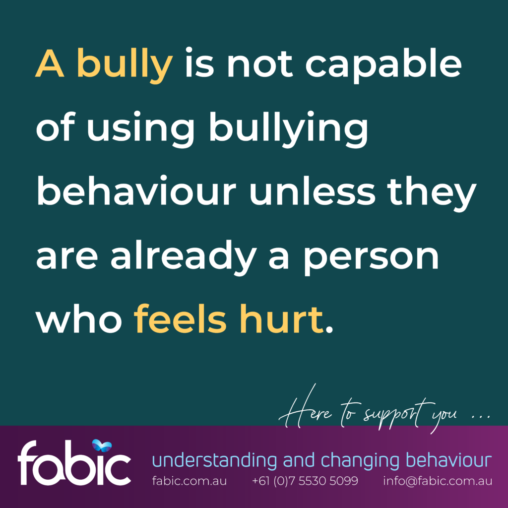 A bully is not capable of using bullying behaviour unless they are already a person who feels hurt.
